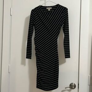 NWT Banana Republic Black Striped Ruched Dress Size XS